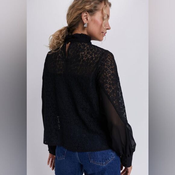 Tuckernuck Black Lace Rosalee Blouse Top Size L - Picture 4 of 13